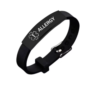 Pulsera de alerta alergia de silicona y de acero inoxidable