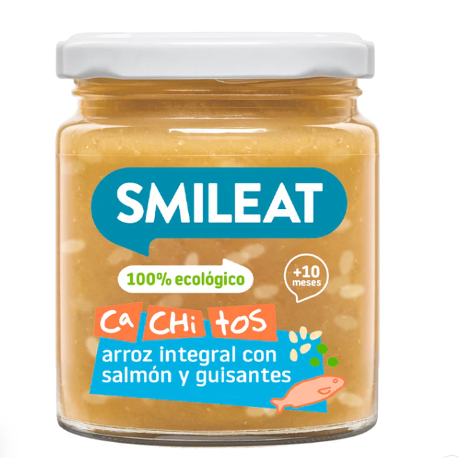 Tarrito de CA-CHI-TOS de arroz integral con salmón y guisantes Smileat